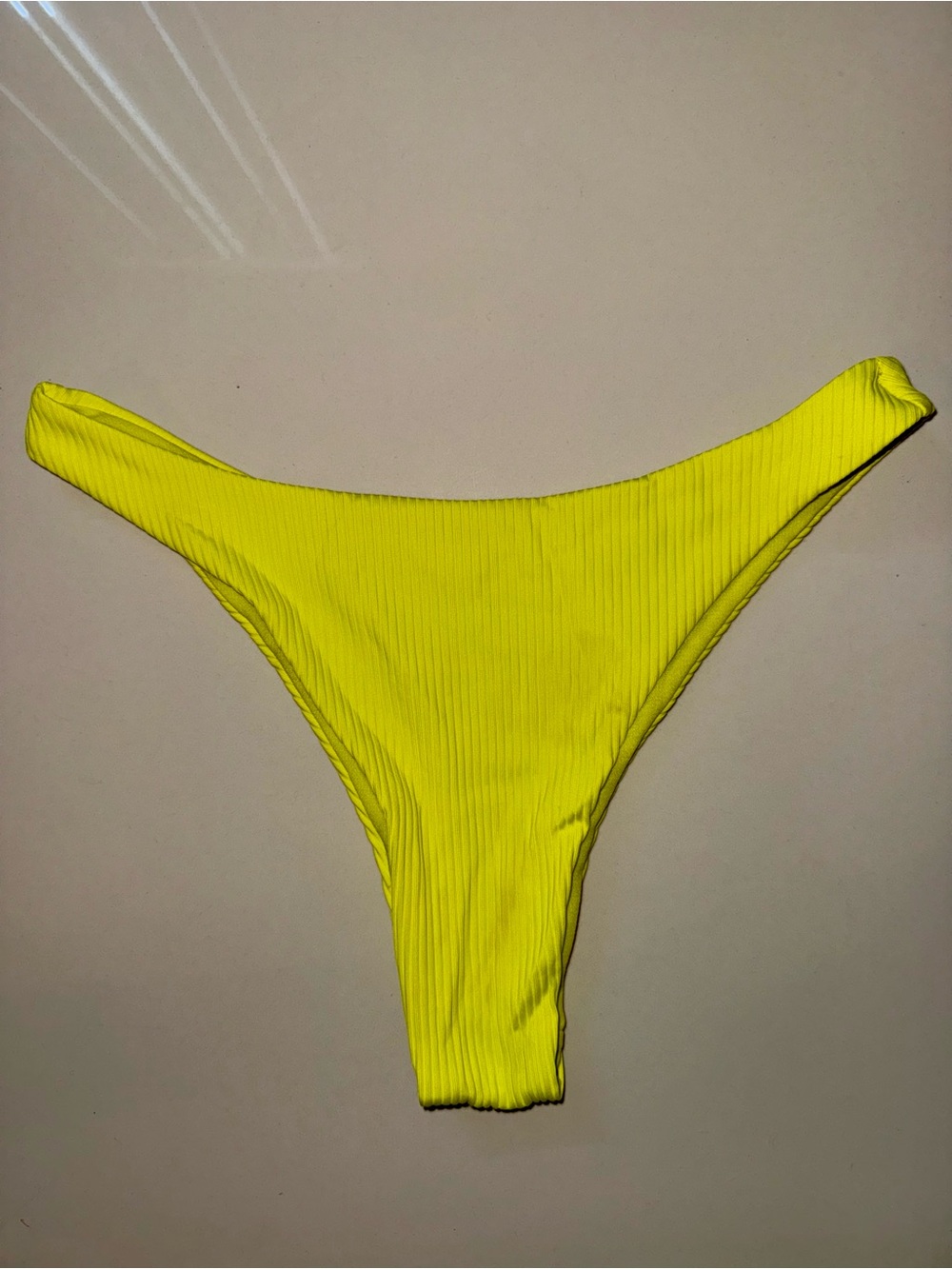 Neon Yellow Ribbed High-Cut Swim Bottom